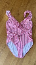 Vineyard Vines Feeder Stripe Ruffle One Piece Bathing Suit Size XL Malibu pink