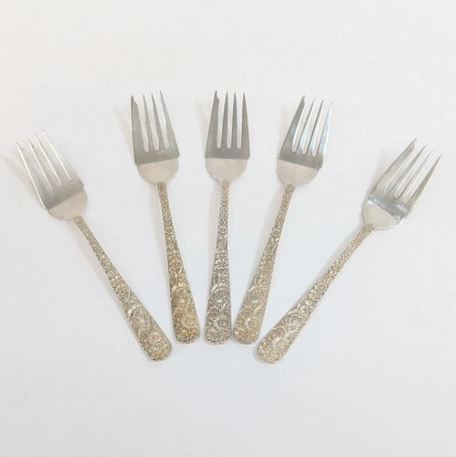 Vintage S. Kirk & Son Repousse Sterling Silver Salad Forks Anne 40's Mono 167g