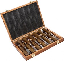 Juego de cinceles de herramientas para tallar madera para carpintería de 12 piezas con caja de madera, afeitadora afilada