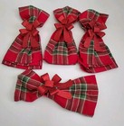 Pier 1 Imports Christmas Napkins Cotton Plaid Red Bow Glitter Metal Holders Set 