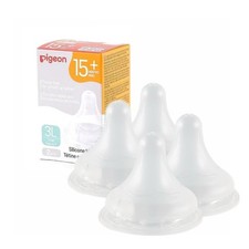 PIGEON Silicone Nipple 3L with Latch-On Line, Natural Feel, 15 Months, 4