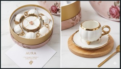 6tlg Luxus Arabisch Cawa Tasse Teeservice Kürbisform Keramik Kaffeetassen Goldrand
