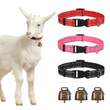 3-Pack Reflective Goat Collars with Bells, 13.8"-20.5" Black, Rose Red, Red 