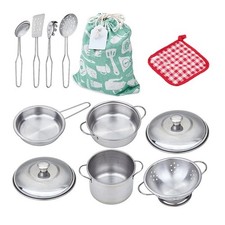 Kids Toy Pots and Pans Kitchen Play Set Stainless Steel