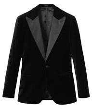 REISS Diamond Velvet Single-Breasted Dinner Jacket, Black, Size 38 - NWOT