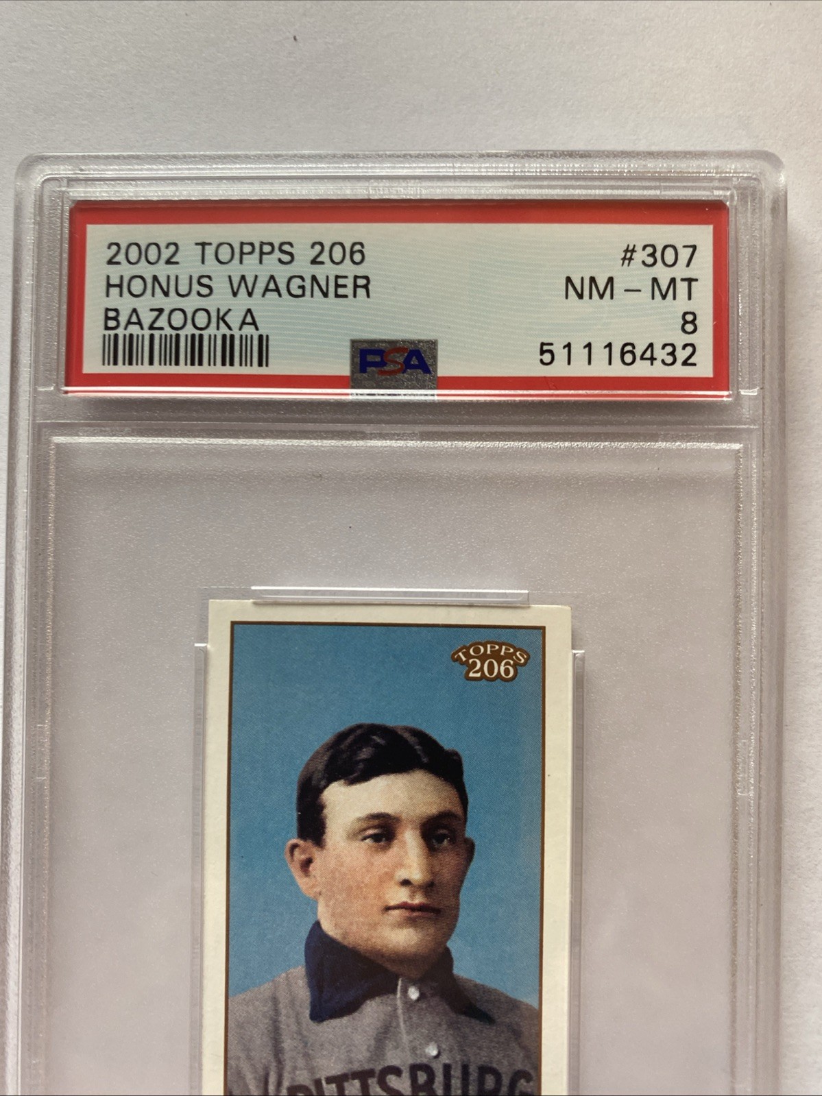 PSA 8 HONUS WAGNER SSP /30 2002 TOPPS 206 MINI BAZOOKA BACK #307 T206 view 2