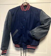 Vintage style Holloway Varsity Lettermans jacket - Navy - Size: Small