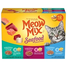 Meow Mix Savory Morsels Seafood Favorites Variety Pack, 2.75 oz Can (12 Pack)