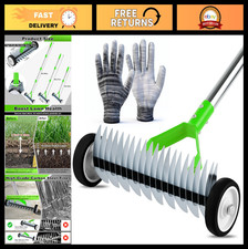 Heavy-Duty Rolling Thatch Rake, 15.28 Steel D...