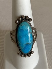 Southwestern Style Beautiful Sterling Silver Turquoise Ring Size 8