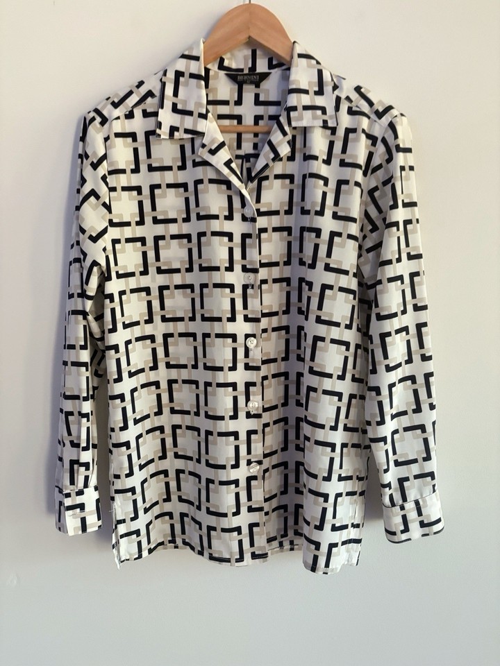 Bernini Long Sleeve Button Up Shirt Size 12 Collared Square Print Business