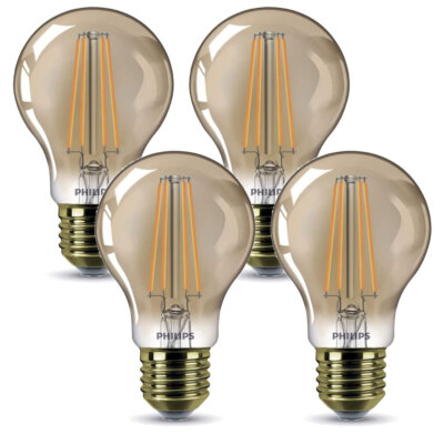 4 x Philips LED Filament Birnenform A60 8W = 50W E27 Gold extra warm DIMMBAR