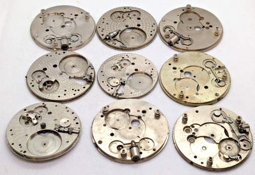 Vintage Lot of Nine Pocket Watch Parts Bottom Plates 4.5 cm Jewelry Art Repair