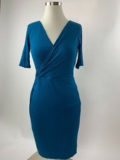 Ann Taylor Loft Dark Teal Blue Surplice Sheath Dress XS Petite Excellent