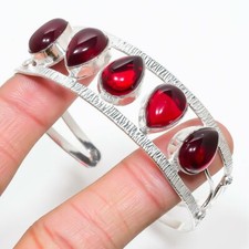 Mozambique Garnet Gemstone Handmade 925 Sterling Silver Cuff Bracelet Adjustable