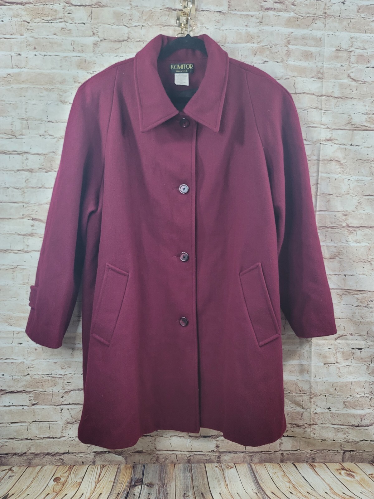 Vintage Komitor Coat Womens Petite 24W Rasbery Red Wool Blend Lined SEE