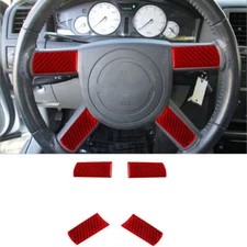 For Chrysler 300 Red Carbon Fiber Car Interior Steering Wheel Button Cover Trim