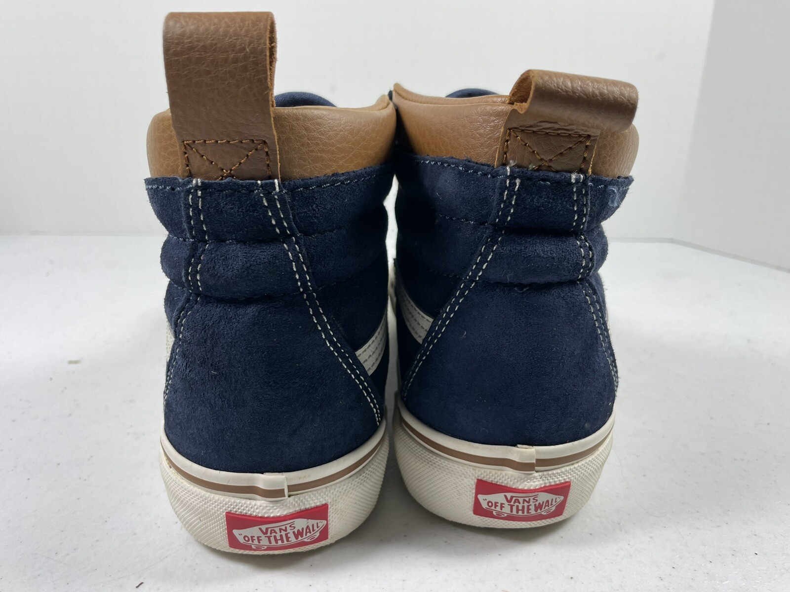 🔥 Vans Blue Leather High Hi Top Skate Shoes Scotchgard Fleece Lined W 8