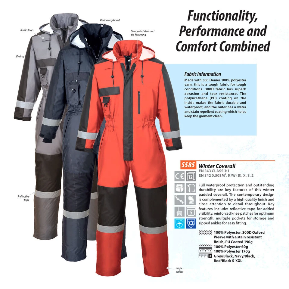 Portwest Wasserdichter Winter Coverall Gefüttert Steppanzug S585 - Bild 2 von 4