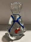 Vintage Murano Style Glass Goldfish In A Bag Paperweight 4.5” Controlled Bubbles