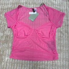 H&M Pink Gathered Bustier Top Shirt Medium Bubblegum Sheer Mesh  Barbiecore