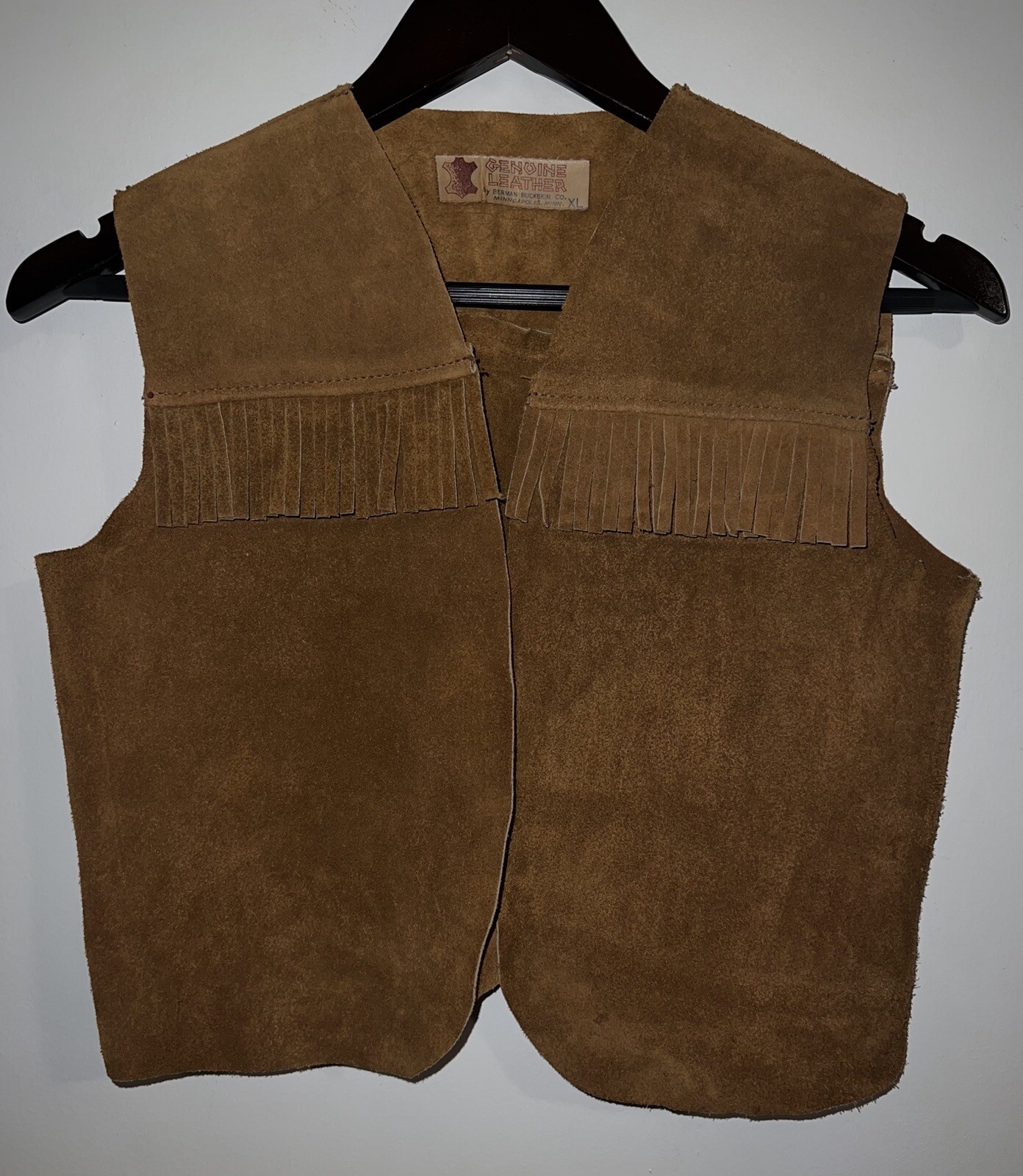 vintage suede brown genuine leather fringe vest Gem