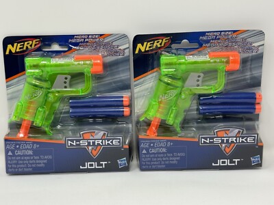 2 Nerf N-Strike Jolt Blaster with 2 Darts Green New Sealed
