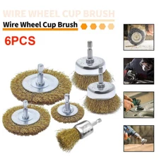 6X Wire Wheel Cup Brush Set Coarse Crimped Carbon Steel Shank Drill Attachment e