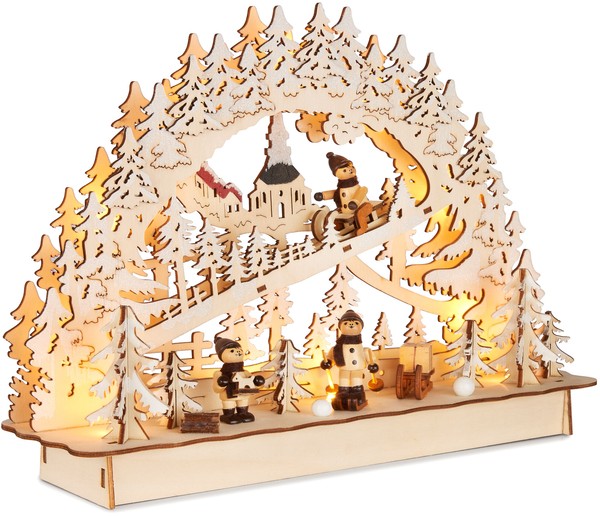 Lichterbogen Led Weihnachten Schwibbogen Holz Schlittenfahrt Im Wald 22X32X9 Cm-image