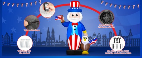 6 FT 4th of July Inflatables Outdoor Decorations Uncle Sam with Eagle & American - Picture 2 of 5
