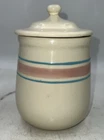 VTG McCoy Pottery Cannister w/ Lid Large Cookie Jar USA Blue and Pink Band 8"