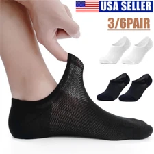 6Pairs Men Bamboo Cotton No Show Socks Low Cut Casual Sport Solid Nonslip Summer