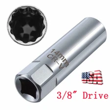 14mm Car Spark Plug Socket Wrench 12 Point Thin Wall 3/8" Drive Sleeve Magnetic~