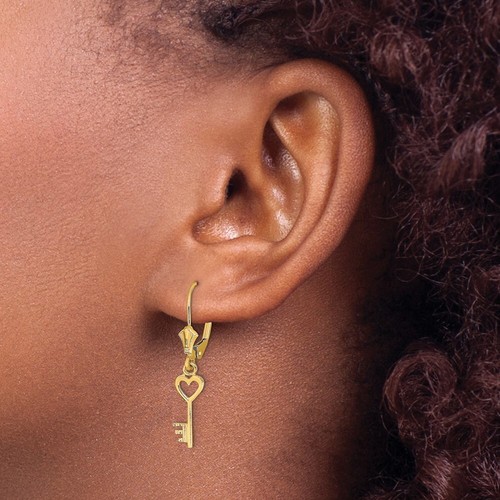 Pendientes colgantes y con llave de corazón de oro amarillo de 14k 1,08 gm L-31,3 mm - Imagen 3 de 4