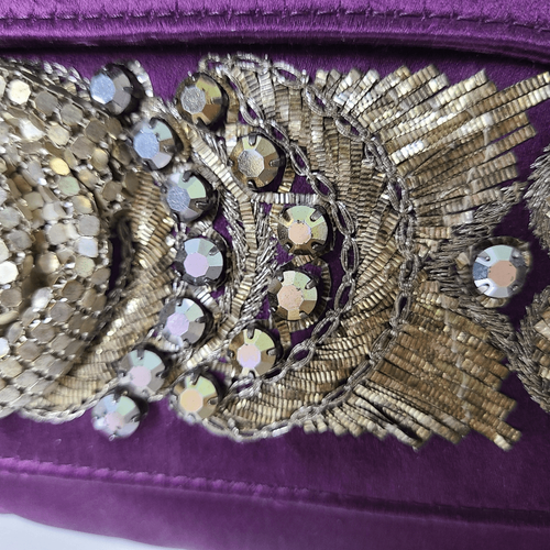 Alberta Ferretti Womens Bag Silk Beaded Embellished Purple Evening Clutch-Read - Picture 12 of 15
