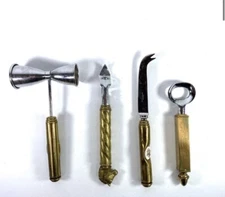 Sheffield Stainless Steel Brass Handle Bartender Cocktail Tool (4) Set England