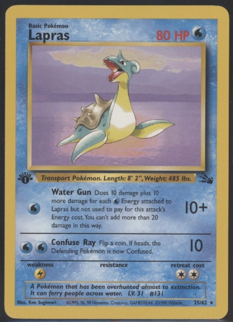 1st Ed Lapras Non-Holo Rare WOTC Pokemon Card 25/62 Fossil Set NEAR MINT