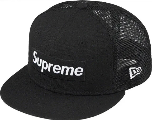 SUPREME BOX LOGO MESH BACK NEW ERA BLACK HAT/ SIZE 7 3/8 SS23 WEEK 7/ AUTHENTIC
