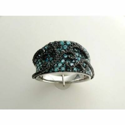 LeVian 14K White Gold Black Blue Diamond 2.52 cts Ring Size 7