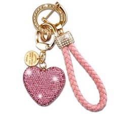 Heart Keychain Wristlet Bling Keychains For Women Girls Key Chain For Car Pink