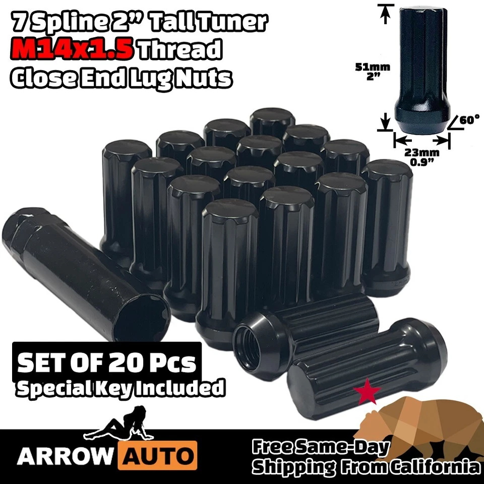 20x Negro 2" M14x1.5 Spline Tuner Tuercas y Llave Ajuste Jeep Gladiator/Cherockee Foto 2 de 4