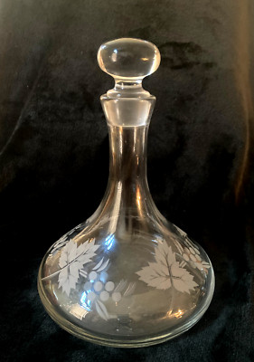 Vtg. Rayware Ships Decanter...Hand Blown Glass w/Grape & Leaf Design..A Beauty!