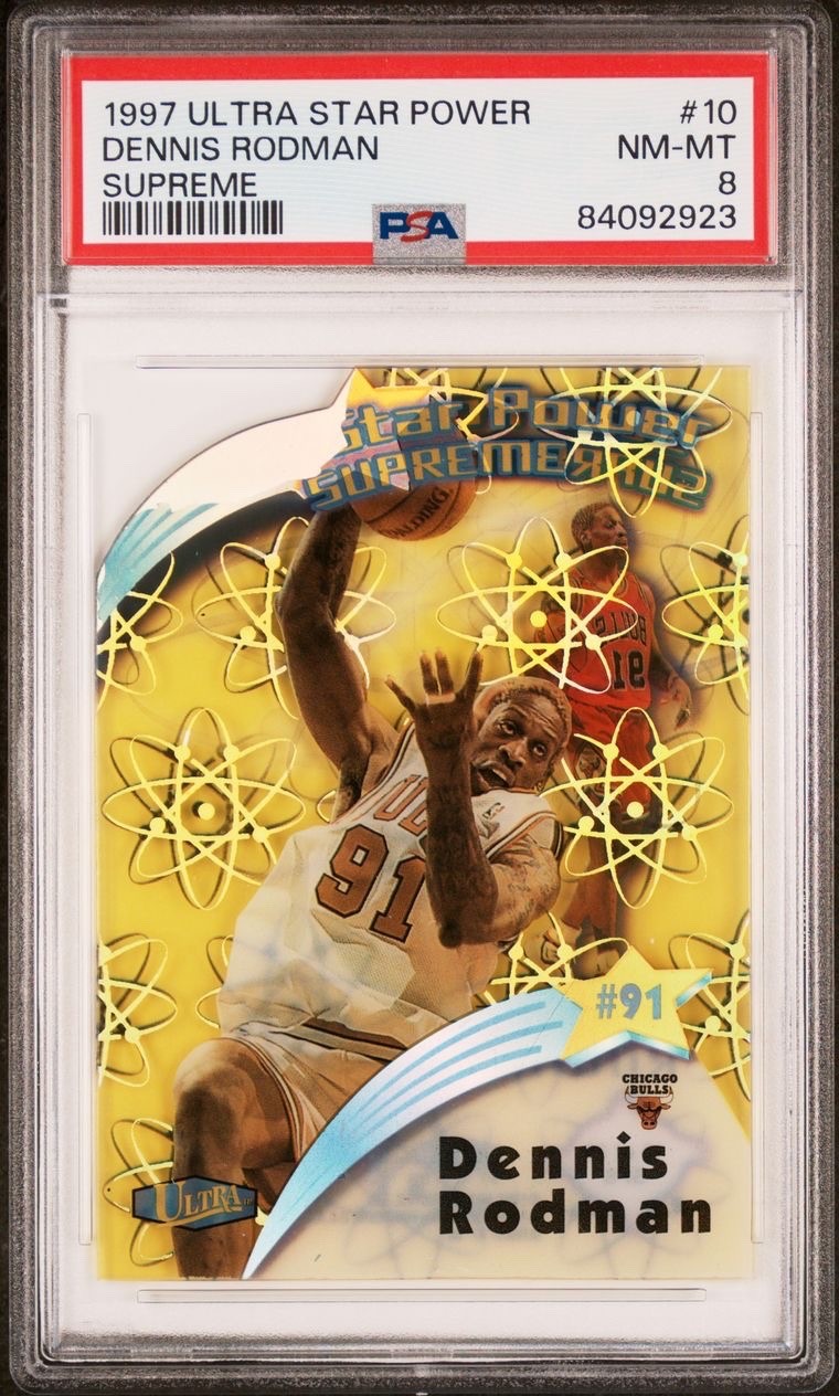 Dennis Rodman #10 Basketball Cards 1997 Ultra Star Power Supreme trading card — raw and PSA graded price guide