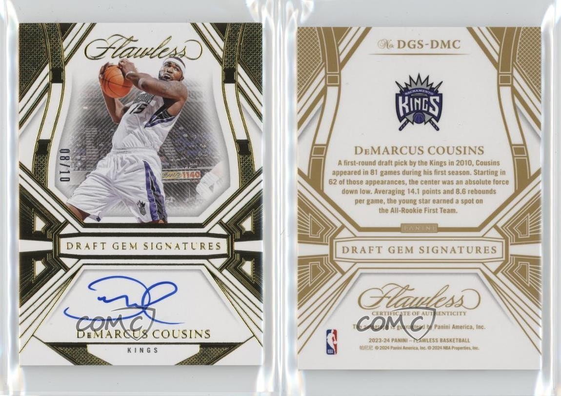2023-24 Panini Flawless Draft Gem Signatures Gold /10 DeMarcus Cousins Auto 2ng view 3