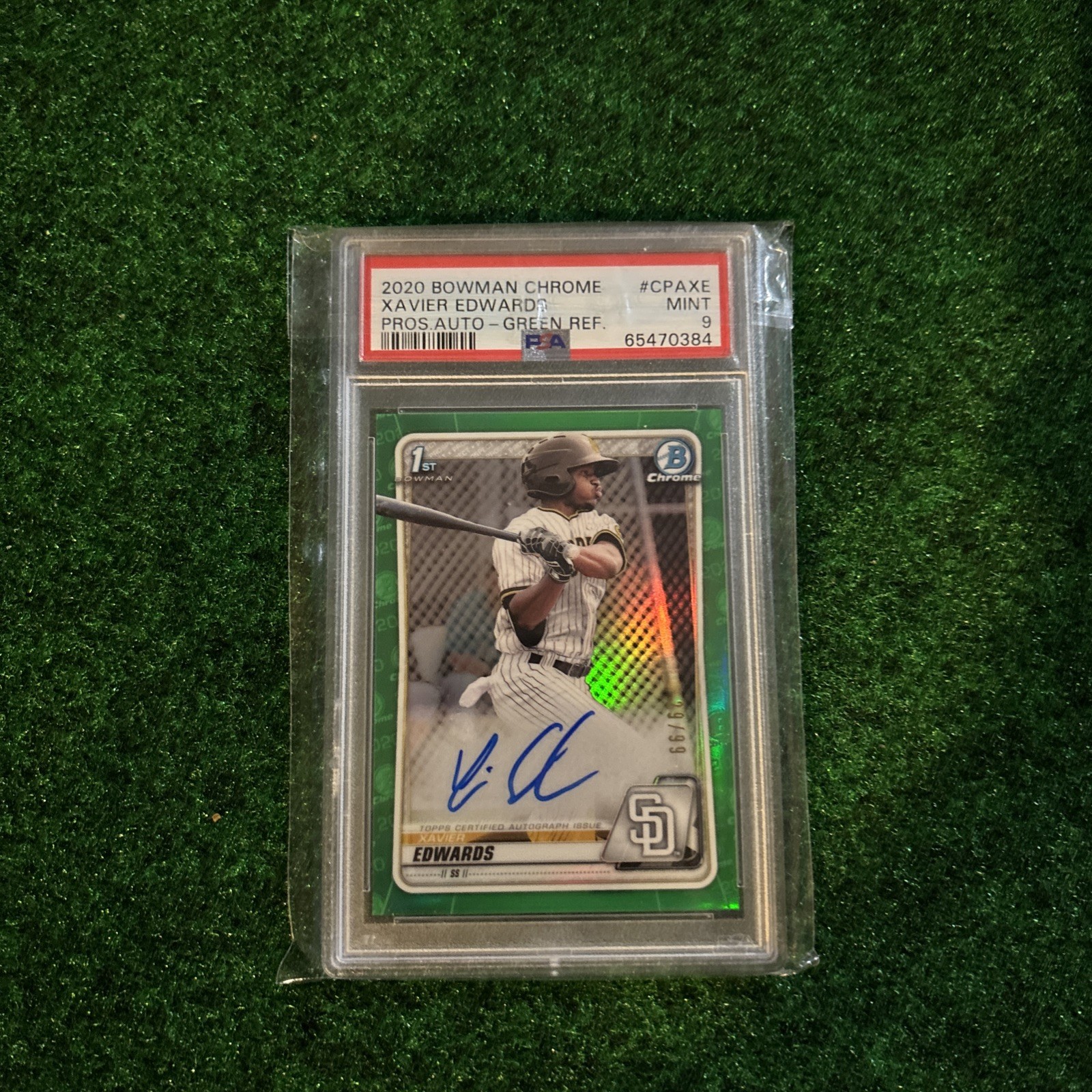 2020 Bowman Chrome Prospects Green Refractor /99 Xavier Edwards #CPA-XE Auto