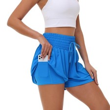 Womens Flowy Athletic Shorts Gym Yoga Workout Running Sport Active 2 in 1 Sko...