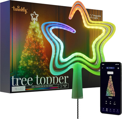 Twinkly LED RGB Christmas Star Tree Topper, Smart Holiday Decoration with App Co