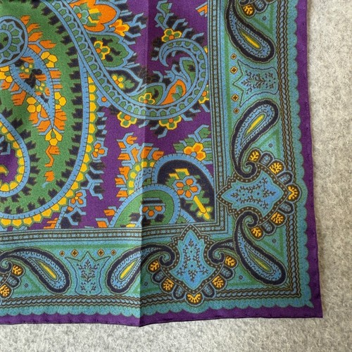 Ben Silver Mens Paisley Silk Pocket Square Violet Green Orange Handkerchief NWT - Picture 4 of 9