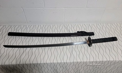 Japanese Samurai Katana Sword Stainless Steel Blade Dark Red Scabbard Display