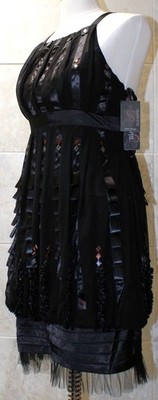 Nwt Sue Wong sz 6 (chest 34'') Black Nocturne Ribbon Dress Diamond Spangles $288.